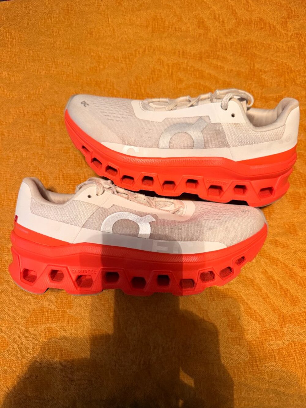 On Running Women's White and Coral Cloud Athletic Sneakers - Picture 4 of 6